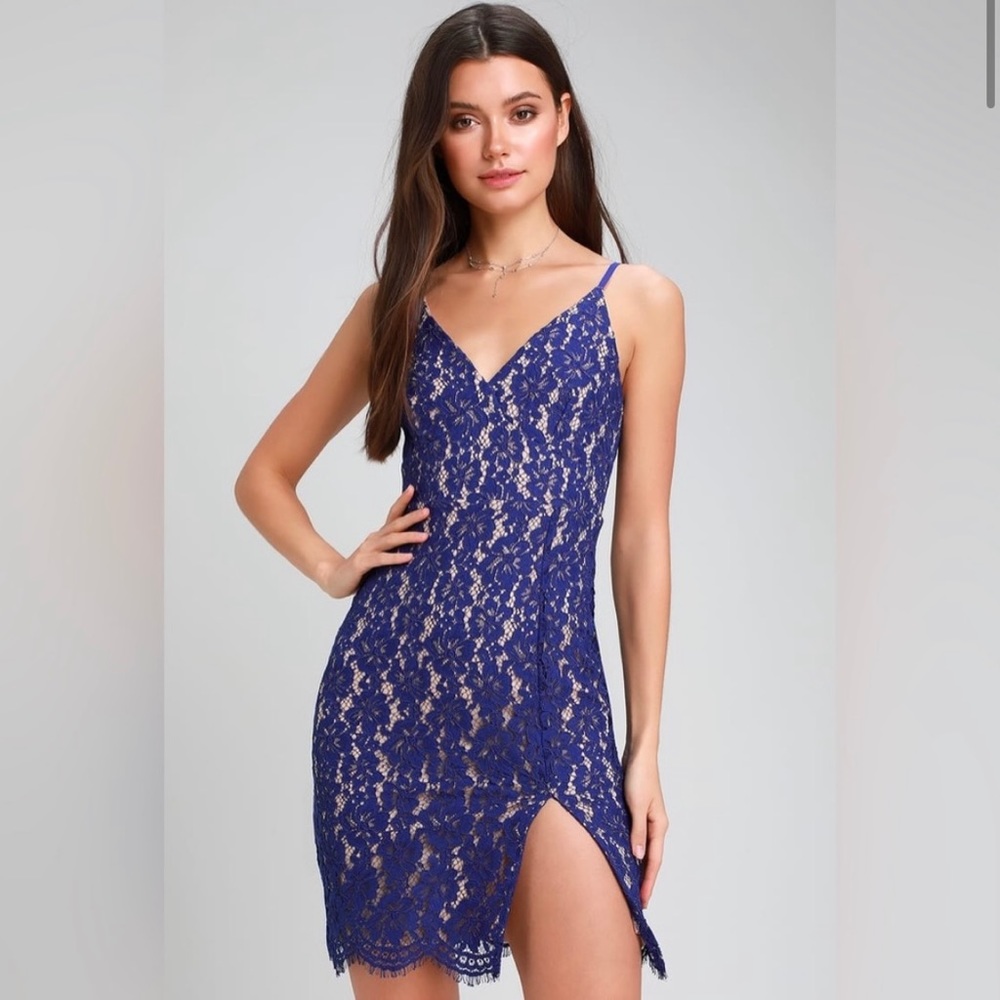 Lulus She’s a Knockout Royal Blue Lace Sleeveless Bodycon Dress Size XL